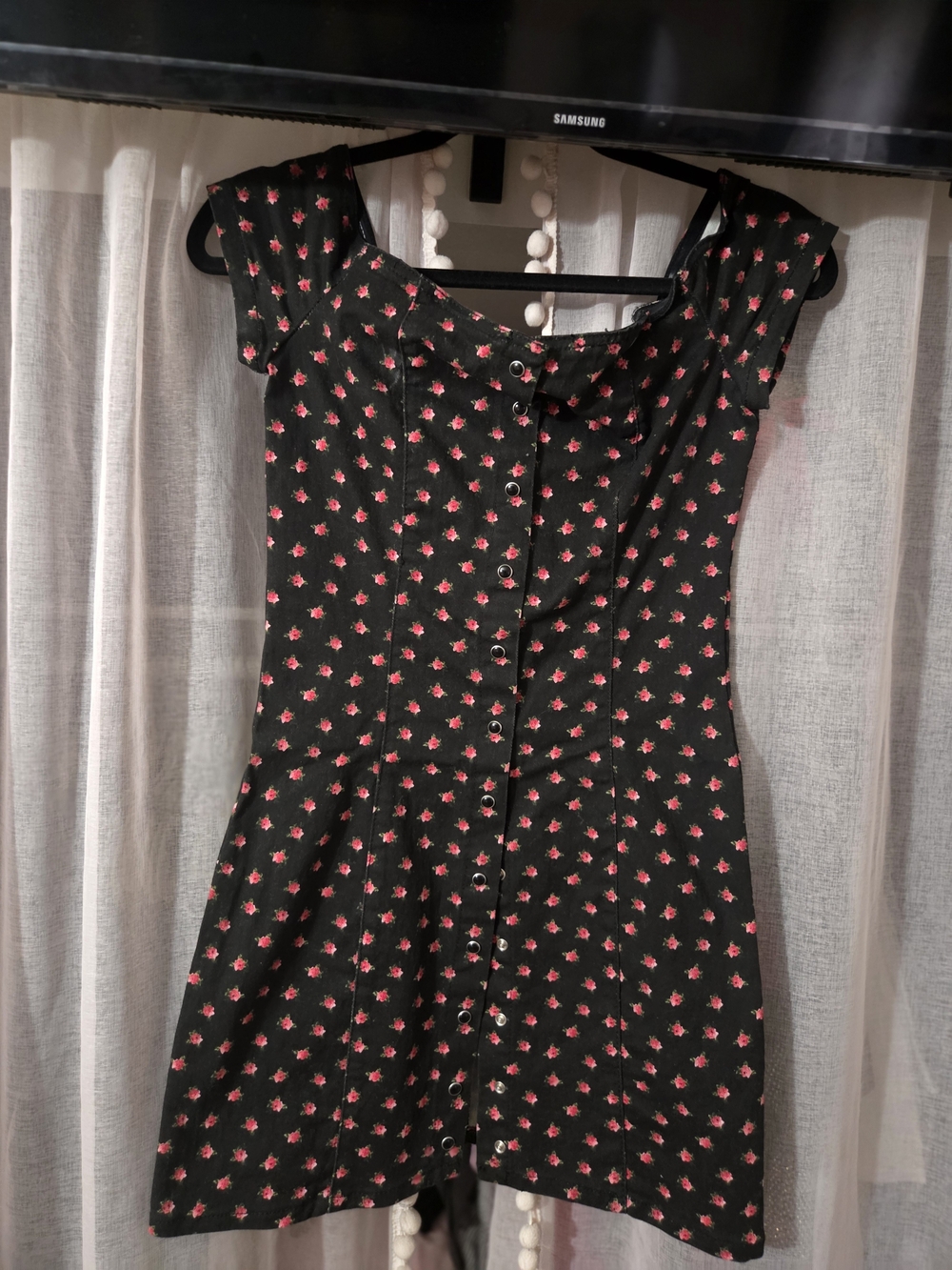 Forever 21 Black Mini Dress with Pink Floral Print